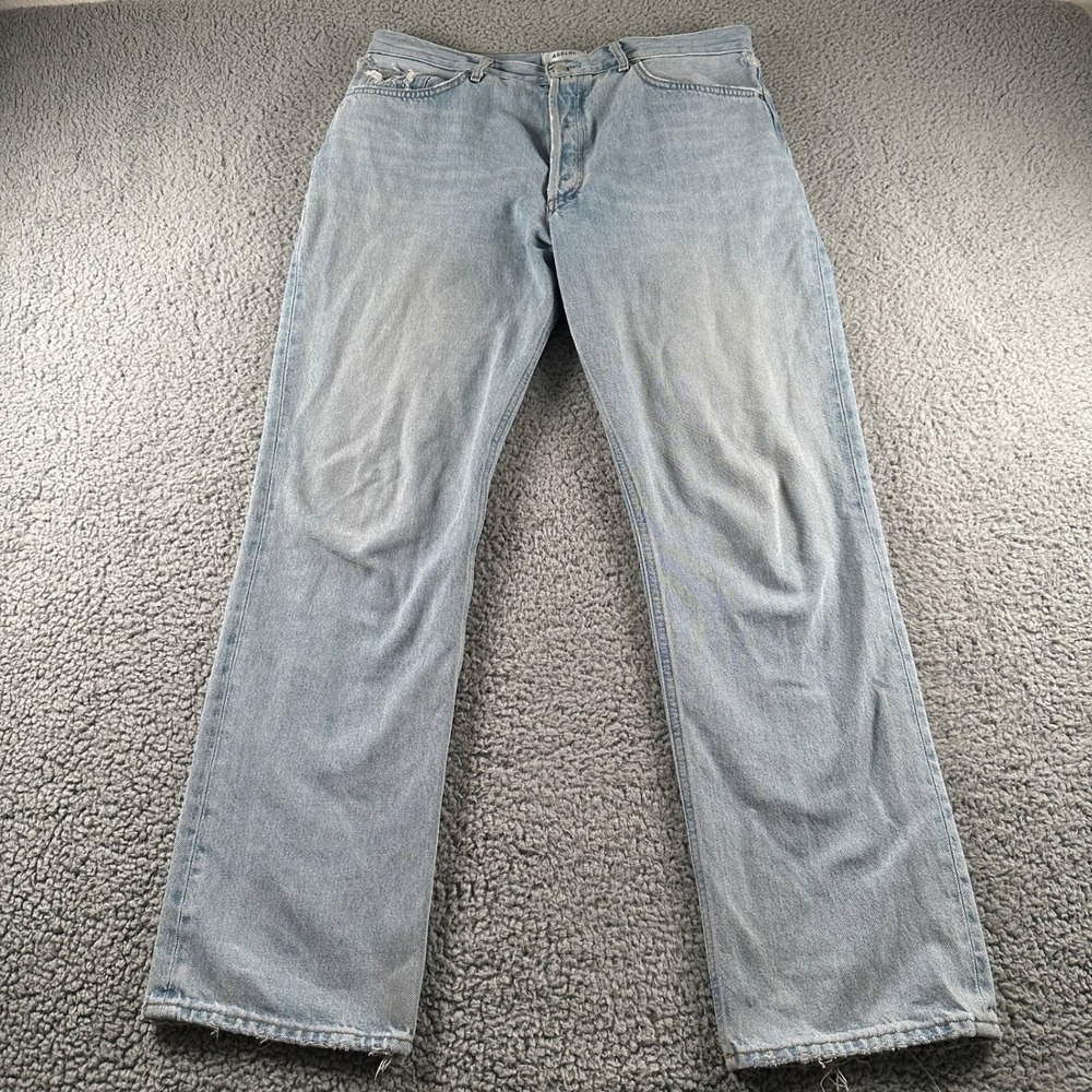 Agolde Lana Jeans Womens‎ 31 Light Blue Straight Leg Button Fly Distressed Flaw